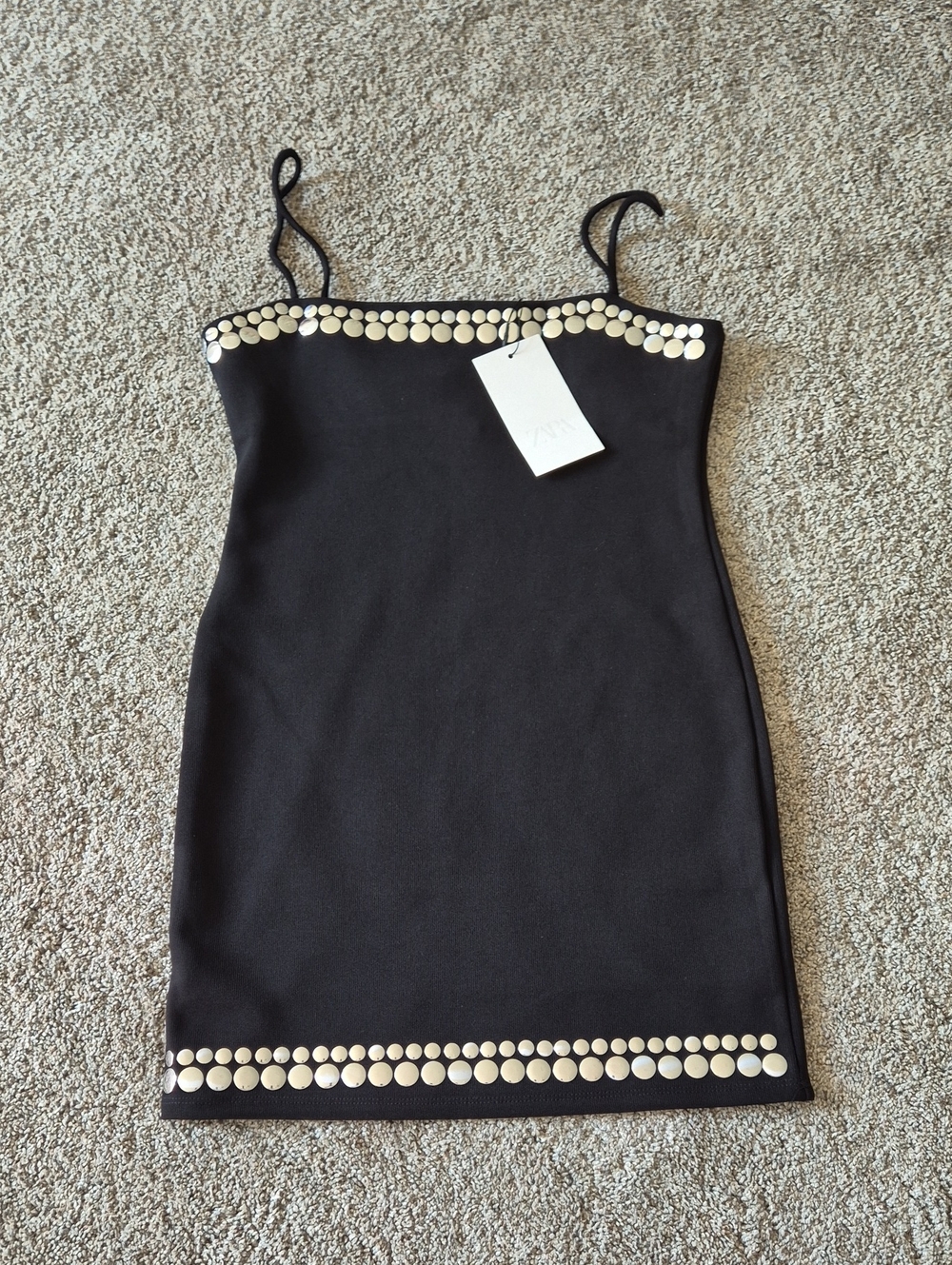 Zara Black Mini Dress with Silver Stud Trim